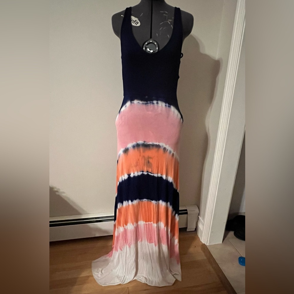 Ocean Drive, tie-dye medium, long, super soft cotton halter maxi dress